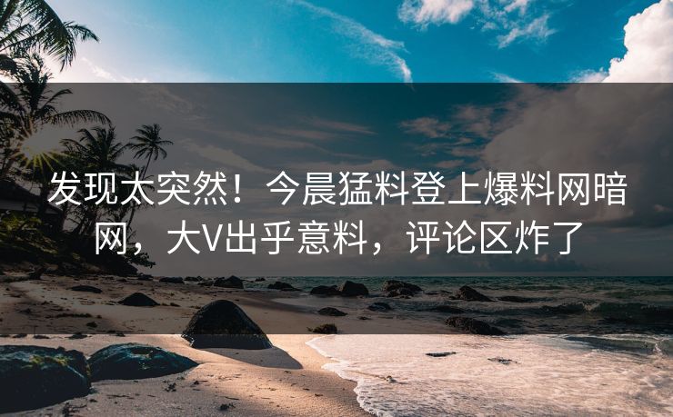 发现太突然!今晨猛料登上爆料网暗网,大V出乎意料,评论区炸了
