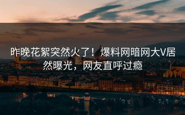 昨晚花絮突然火了！爆料网暗网大V居然曝光，网友直呼过瘾