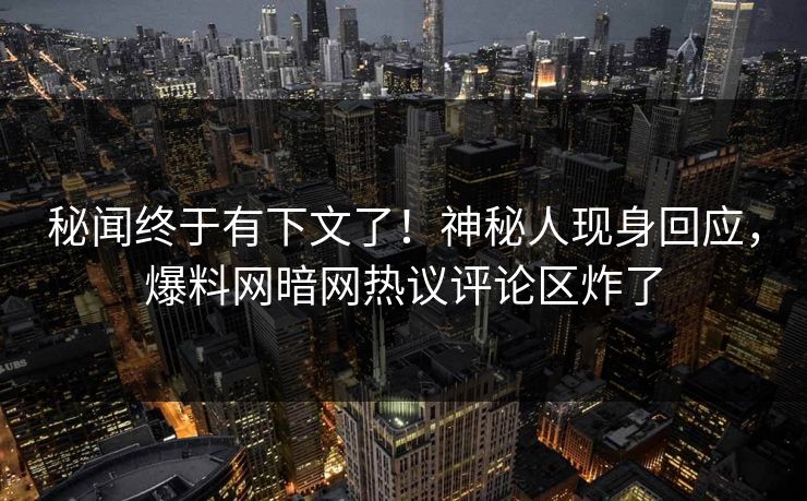 秘闻终于有下文了！神秘人现身回应，爆料网暗网热议评论区炸了