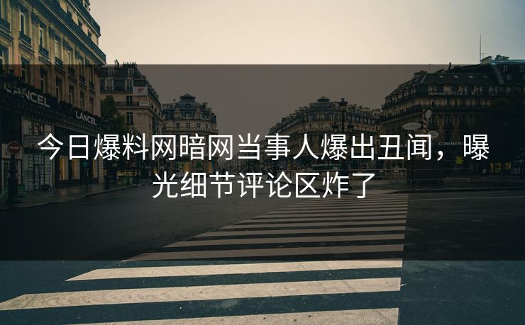 今日爆料网暗网当事人爆出丑闻，曝光细节评论区炸了