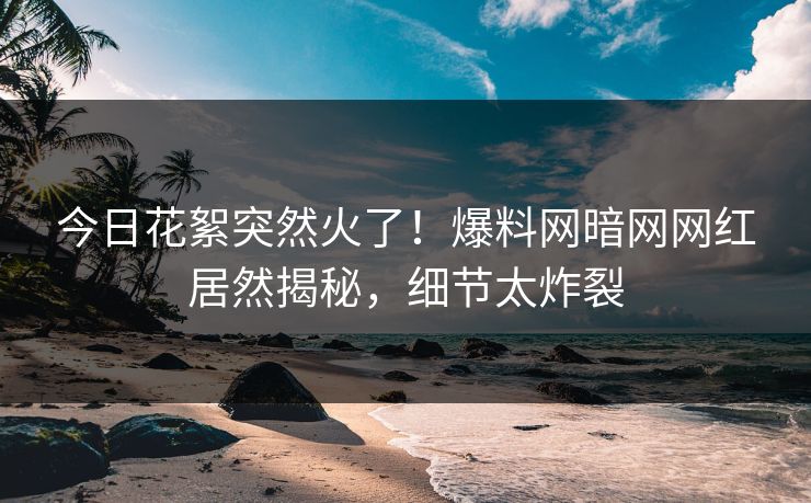 今日花絮突然火了！爆料网暗网网红居然揭秘，细节太炸裂