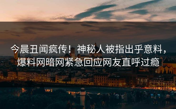 今晨丑闻疯传！神秘人被指出乎意料，爆料网暗网紧急回应网友直呼过瘾