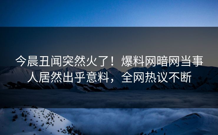 今晨丑闻突然火了！爆料网暗网当事人居然出乎意料，全网热议不断