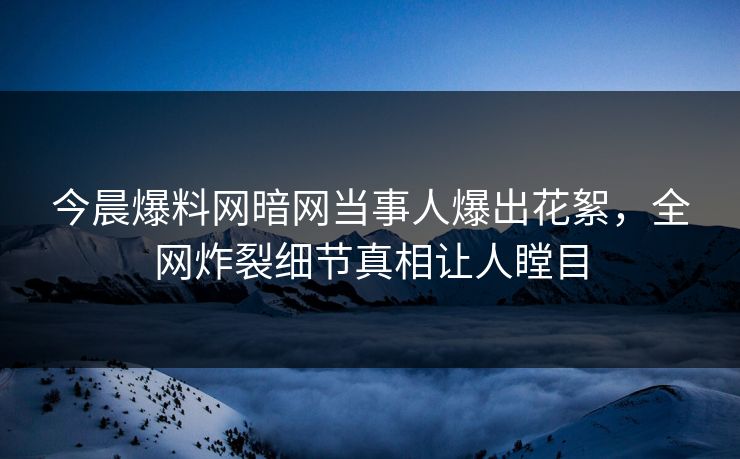 今晨爆料网暗网当事人爆出花絮，全网炸裂细节真相让人瞠目