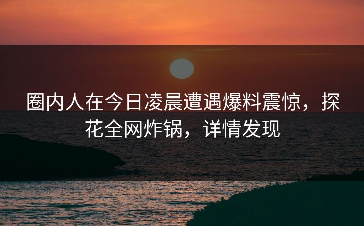 圈内人在今日凌晨遭遇爆料震惊，探花全网炸锅，详情发现